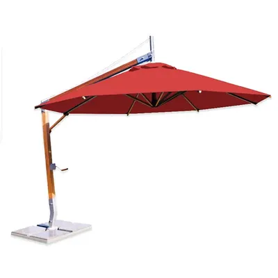 Bambrella Sirocco Round Side Wind Bamboo Cantilever Umbrella With Base