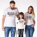 T-shirt en coton avec lettres imprimées pour hommes look de famille mère père bébé tenues