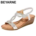 BEYARNE-Sandales à l'offre elles compensées pour femmes chaussures d'été style bohème tongs