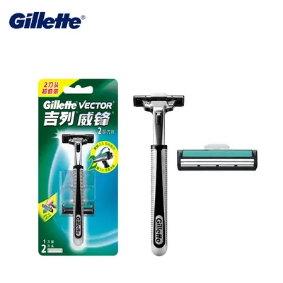Gillette Vector-Rasoir à barbe pour homme grattoir à barbe 1 poignée et 2 lames 2 couches soins