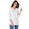 Plus Size Women's Perfect Three-Quarter Sleeve V-Neck Tee by Woman Within in White (Size M) Shirt