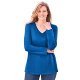 Plus Size Women's Perfect Long-Sleeve V-Neck Tee by Woman Within in Bright Cobalt (Size M) Shirt