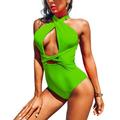 Women's Sexy One Piece Swimsuits Front and Back Cross High Waisted Tummy Control Bathing Suits ( Green, M )