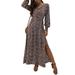 UKAP Women Vintage Kaftan Dress Ladies Long Sleeve Button Decoration V-Neck T-Shirt Dress Girls Floral Evening Party Long Maxi Dress Side Slit Tunic Shirt Dress