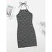 Women's Plus Size Striped Print Halter Neck Bodycon Dress