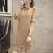 Women's Tie Neck Knitted Sweater Dress Long Sleeve Basic Pullover Mini Dress