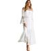 Female Strapless Long Sleeve Sundress White Beach Dress Loose Comfort Off Shoulder Lace Boho Maxi Dress White XL