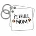 3dRose Pitbull Dog Mom - Doggie by breed - muddy brown paw prints - doggy lover - proud pet owner mama love - Key Chains, 2.25 by 2.25-inch, set of 2