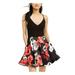 SPEECHLESS Womens Black Zippered Floral Spaghetti Strap V Neck Short Fit + Flare Party Dress Size 3