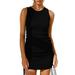 Women Drawstring Ruched Bodycon Tank Dress Summer Stretchy Short Side Lace-up Slim Solid Color Sexy Party Club Mini Dress