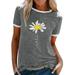 UKAP Women Short Sleeve Loose T Shirts Fashion Crew Neck Flower Daisy Graphic Ladies Summer Casual Blouse Tops Shirt