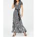 INC International Concepts Women's Striped Faux-Wrap Maxi Dress Black Size Large