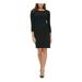 TOMMY HILFIGER Womens Black Zippered 3/4 Sleeve Jewel Neck Knee Length Sheath Wear To Work Dress Size 16