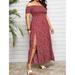 NHT&WT Women's Plus Size Off-Shoulder Maxi Dress Summer Slit Split Boho Floral Print Long Beach Sundress