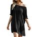 Women Boat Neck One Shoulder Backless Dress Solid Color Casual Loose Dresses