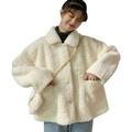 Wuffmeow Women Autumn Winter Loose Winter Solid Color Jackets Casual Long Sleeve Warm Plush Coat