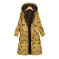 Jocestyle Fleece Women Hooded Coat Flowers Print Zipper Jacket Cardigan (Yellow XL)