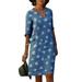 Women's Plus Size Polka Dot V Neck Sundress 3/4 Sleeve Casual Loose Midi Dress