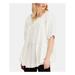 FREE PEOPLE Womens Beige Pleated 3/4 Sleeve Jewel Neck Tunic Top Size M