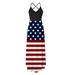 QunButy American Flag Dress Women July 4th Sleeveless V Stripe Casual Dress Patriotic Independence Long Dresses