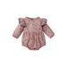 Yinrunx Infant Baby Girl Long Sleeve Ruffles Romper Bodysuit Outfit Newborn Clothes Floral Printed Pattern Infant Flying Sleeve Butterfly Sleeve Pink Jumpsuit