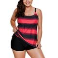 Womens Plus Size Tankini Swimsuit Two Pieces Set Criss Cross Swimwear Color Block Bathingsuit with Boyshort