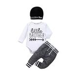 Diconna Baby Boy Letter Bodysuit Pants Hat Outfit Cotton White 3-6 Months