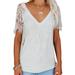 Avamo Womens Fashion T-Shirts Casual Lace Trim V Neck T Shirts Loose Fit Blouses Tunic Shirts Tops S-XXL White XL(US 16-18)