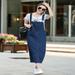 Monfince Women Preppy Style Dress Sleeveless Spaghetti Strap Jeans Skirt Blue M