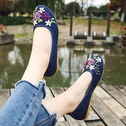 DODOING Women's Casual Fit Flat Office Shoes Non-Slip Flat Walking Shoes with Delicate Embroidery Flower Slip On Flats Shoes Round Toe Ballet Flats (4-10 Size)