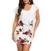 Women's Formal Elegant Vintage Floral Round Neck Print Flounce Trim Bodycon Dress Short Sleeve Retro Dresses