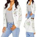 Women Long Sleeve Flower Embroidered Printed Perspective Zipper Jacket Coat
