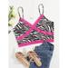 Women's Plus Size Lace Trim Zebra Striped Cami Top