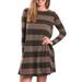 FASHIONWT Women's Long Sleeve Stripe Dress with Pocket Elegant O-Neck Casual Mini Dress Tops