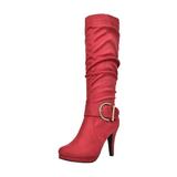 DREAM PAIRS Women Soft faux fur lining Knee High High Platform Heel Winter Boots PARIS RED Size 9.5