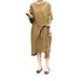 Women's Round Neck 3/4 Sleeve Irregular Split Dress Loose Casual Maxi Dress Plus Size Solid Color Dress With Pockets