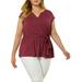 Agnes Orinda Junior's Plus Size Peplum Blouse V Neck Bow Tie Faux Wrap Top