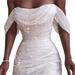 Binpure Women Off Shoulder Cowl Neck Sequin Bodycon Pleated Sexy Dress