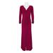 Adrianna Papell V-Neck Embellished Long Sleeve Ruched Front Zipper Back Solid Jersey Dress-RED PLUM
