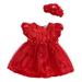 Baby Girl 2Pcs Bodysuit, 3D Flower Red Princess Tutu Dress with Headband Fall Winter Outfits Clothes Set