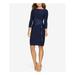 AMERICAN LIVING Womens Blue Ruffled 3/4 Sleeve Boat Neck Above The Knee Sheath Cocktail Dress Size: 4