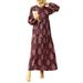 ZANZEA Women Floral Printed Muslim Puff Long Sleeve Stitching Maxi Dress