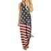 QunButy American Flag Maxi Dress Women July 4th Short Sleeve Patriotic Independence V Neck Tank Long Dresses