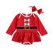 Binpure Christmas ChildrenÂ´s Clothing Newborn Christmas Romper Santa Claus cosplay Dress Up Pattern Long Sleeve Dress + Bow Hair Band