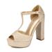 DREAM PAIRS Women's T-Ankle Strap Wedding Dress Sandals Open Toe Chunky Heels Platform Shoes JESSICA-02 GOLD/GLITTER Size 9
