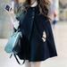 Women Plus Size Fashion Solid Cloak Button Long Coat Shawl Windbreaker