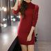 Sale Promotion!Women Knit Slim Long Hip Sweaters Dress Winter Autumn Solid Women Sleeve Tops Color Rose Red