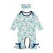 ZIYIXIN Newborn Baby Girls 2-piece Outfit Set Long Sleeve Floral Print Jumpsuit+Headband Set for Kids Girls