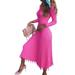 Womens Long Sleeve Pleated Knit Sweater Dresses Casual Plain Midi Dress