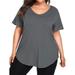 Plus Size Tunic Tops for Women Round Neck Loose Fit Blouse Short Sleeve Solid Blouse Summer Tee Shirt with Pocket